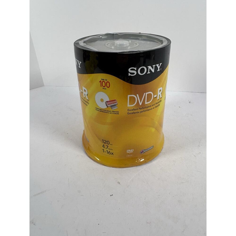 Sony DVD-R 4.7GB 120min 1-16x Inkjet Printable Blank Discs 100-Pack Spindle
